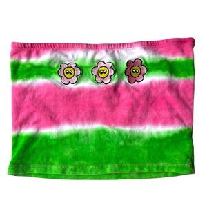 Vintage Y2K A-Lab Pink & Green w/ Flowers Cropped Tube Top Size Medium
